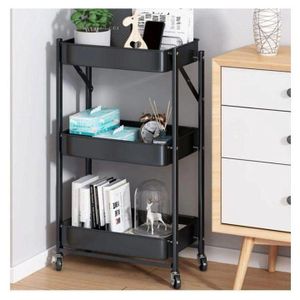 Chariot de Rangement à 3 3 Niveaux Pliable et Mobile – Étagère de Service Roulante Gain de Place