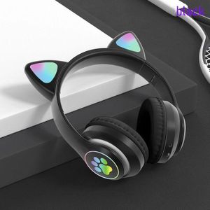 Écouteurs Casque son stéréo sans fil Bluetooth lumière LED,Jeux Cat Ear Headphones