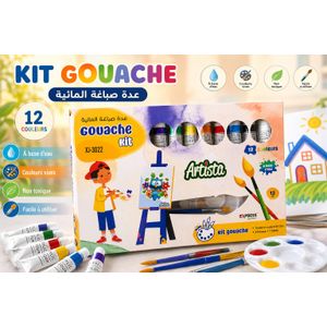 Kit Gouache 12 Couleurs avec Pinceaux et Palette – Peinture à l'Eau pour Enfants et Artistes
