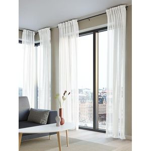 Rideau Blanc Cassé 140x245cm Polyester Recyclé Bande Renfort Crochets Facile à Ajuster Chambre Salon Bureau