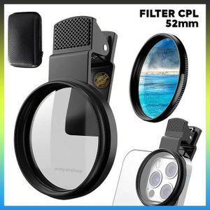 Filtre CPL 52 mm pour Smartphone – Filtre Polarisant Circulaire Clip-On Ultra Fin Multicouche pour Appareil Photo Mobile