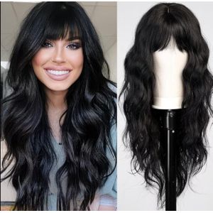 Perruque Bouclée Avec Frange Pour Femmes .Couleur Noir  