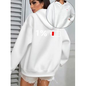 Sweat à capuche décontracté et sportif à la mode pour femme avec imprimé rappel de batterie faible 1 %, sweat-shirt polyvalent et confortable à manches longues avec poche kangourou