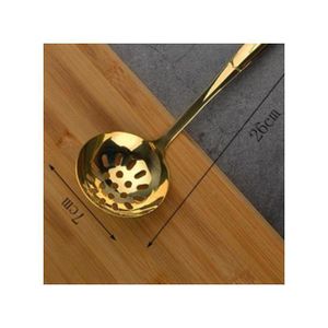 Louche passoire en acier inoxydable (cuillère de vidange dorée),Cuillère à soupe