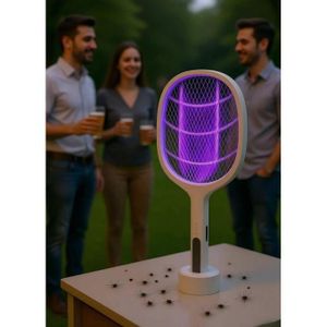 Raquette Électrique Rechargeable Anti-Moustiques USB – Tueur d’Insectes Silencieux avec Base de Charge