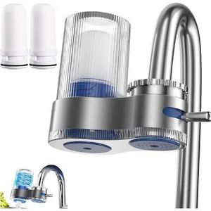 Filtre de Robinet de Cuisine Multicouche – Purificateur d’Eau avec Structure en Plastique Argentée pour Réduire les Impuretés et les Dépôts