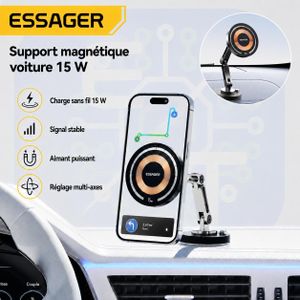 ESSAGER Support téléphone voiture magnétique 15W avec charge sans fil – Fixation puissante multi-axes