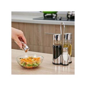 Lot de 4 Distributeurs de Condiments Premium en Verre et Acier pour Cuisine