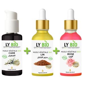 LY BIO PACK HUILE CADE 50ML - POMPE + HUILE LIN 50ML - PIPETTE + HUILE ROSE 50ml - PIPETTE