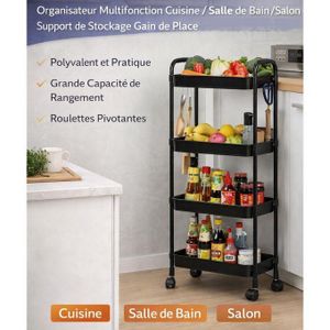 Étagère de Rangement Cuisine 3 Niveaux – Organisateur Multifonction Cuisine / Salle de Bain / Salon – Support de Stockage Gain de Place