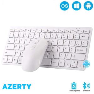 Pack combo clavier et souris sans fil AZERTY pour PC, ordinateurs, avec touches de raccourci multimédia Faible bruit Souris DPI réglable 