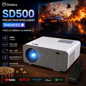 Owlenz SD500 WIFI Android 9.0 Projecteur HD 3000 Lumens Full HD