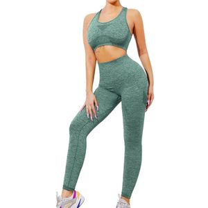 Set yoga & training femme, Legging gainant et brassière respirante, confort optimal, Vert