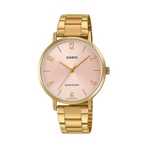 Casio Montre élégante et minimaliste au fond rose pour femmes - Tout en acier inoxydable dore - LTP-VT01G-4B