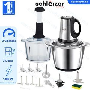 schlëizer Hachoir électrique professionnel - Fonction Manuel - 1400Watts - 2bols Inox et verre
