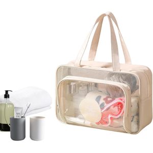 Sac de piscine sac de natation week-end sac de bain de douche cloison de séparation sèche-humide trousse de toilette Portable sacs de natation imperméables en PVC, femmes, la plage, piscine, beige.