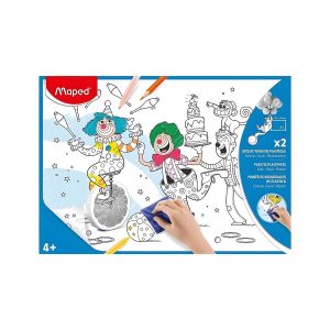 Maped Sets de Table Réutilisables - en Plastique Lavable - pour Activités de Coloriage Enfants - Lot de 2, Thème Cirque