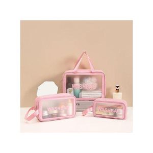 Set de 3 Trousses de Toilette Transparente WAHSBAG-Rose