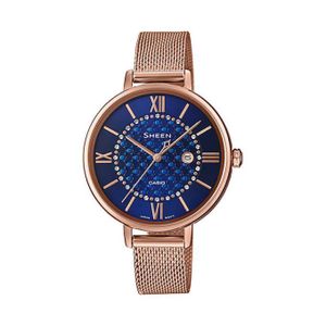 Casio  SHE-4059PGM-2A - Bracelet en maille milanaise rose gold et cadran bleu orné de cristaux SWAROVSKI -