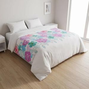 DWIRTY Housse de couette Double Face 'Pétale d'Amour' Antiallergique (1 place) + 1 TO Unies Offerts