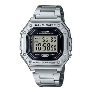 Casio Modèle numérique avec design carré et look métallique robuste - Bracelet en acier inoxydable - W-218HD-1AV