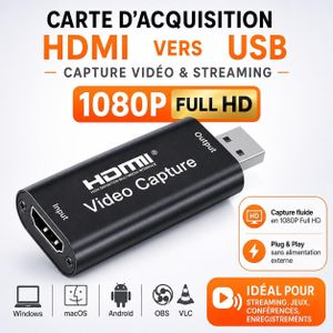 Carte d’acquisition HDMI vers USB 1080P Full HD – Capture vidéo streaming OBS VLC Windows Mac Android Plug & Play
