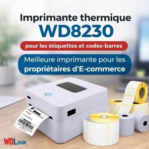 WDLINK WD8230 – Imprimante d’étiquettes thermique Bluetooth sans fil 4 professionnelle, Imprimante d’étiquettes thermique et code barre et Ticket  POS / E-commerce