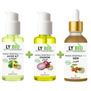 LY BIO PACK HUILE AVOCAT 50ml - POMPE + HUILE OIGNON 50ML - POMPE + HUILE SIDR 50ML - PIPETTE