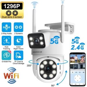 Szsinocam Caméra de Surveillance Wi-Fi Double Objectif PTZ 1080P Vision Nocturne Couleur Détection de Mouvement Audio Bidirectionnel IP66 Wi-Fi 2.4G/5G Emballage Non Inclus