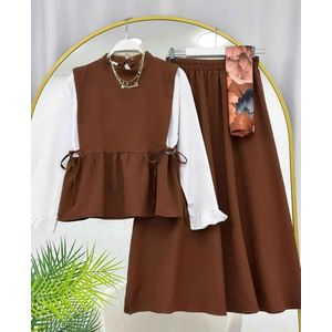 Ensemble Femme 3 Pièces en Crêpe – Élégance et Confort - Ref 134 - Marron
