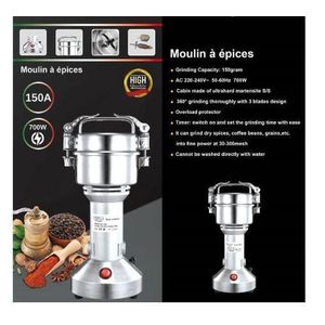 Prima  Moulin à épices broyeur professionnel Haute vitesse multifonctions broyeur d'herbe Électrique 150G en acier inoxydable à 3 lames moteur 100% cuivre très puissant 700W, M-150A