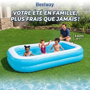 Bestway Piscine Gonflable Familiale Rectangulaire – Grande Piscine pour Enfants et Adultes, Jardin et Extérieur, Parois Renforcées, Installation Rapide, Capacité 778 L