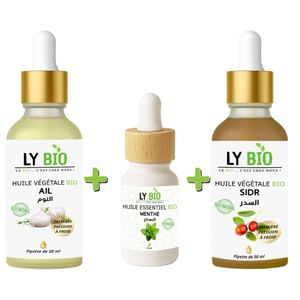 LY BIO PACK HUILE AIL 50ML - PIPETTE + HUILE ESSENTIEL MENTHE 10ML + HUILE SIDR 50ML - PIPETTE