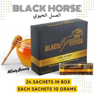بلاك هورس فيتا-هوني - عسل ملكي للرجال، منشط طبيعي، قدرة التحمل، جينسنغ، الأداء الرجولي - عبوة كبيرة تحتوي على 24 كيسًا