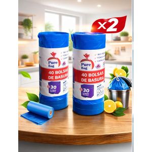  Pure Bag – Lot de 2 Rouleaux de Sacs Poubelle 30L (40 Sacs par Rouleau)
