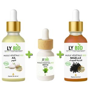 LY BIO PACK HUILE AIL 50ML - PIPETTE + HUILE ESSENTIEL MENTHE 10ML + HUILE NIGELLE 50ML - PIPETTE
