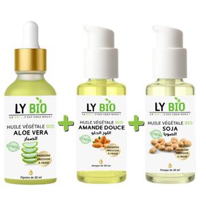 LY BIO PACK HUILE ALOE VERA 50ml - PIPETTE + HUILE AMANDE DOUCE 50ml - POMPE + HUILE SOJA 50ML - POMPE