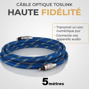 Câble Audio Optique Toslink 5m - Câble Numérique Haute Fidélité pour Home Cinéma, Barre de Son et Console