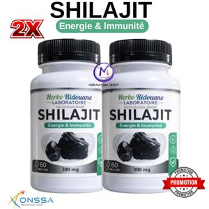 Herbo Ridouane 2x bottel de 120 Gélules Shilajit 100 % pur- Shilajit 100 % pur de l'Himalaya 300mg, résine douce, biologique, extrêmement puissante, acide fulvique, Récupération musculaire plus rapide / 120 Gélules 