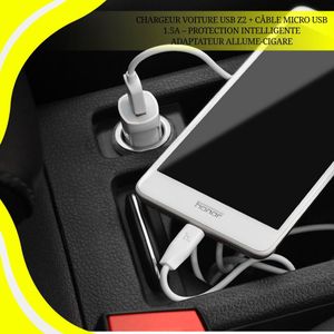 Hoco Chargeur Voiture USB Z2 + Câble Micro-USB – 1.5A – Protection Intelligente – Adaptateur Allume-Cigare