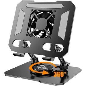 حامل تابلت وهاتف مكتبي مع مروحة تبريد  – قاعدة دوران 360 درجة قابلة للتعديل من المعدن والألمنيوم – مناسب للآيباد والهواتف والتابلت من 4 إلى 16 بوصة