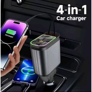 Chargeur Voiture 4-en-1 66W Rapide – Câbles Rétractables + Ports USB – Lumière Étoilée Starry Sky – RGB Multicolore – Pour iPhone & Android – Anti-Enchevêtrement