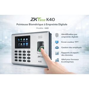ZK Teco Pointeuse biométrique K40 à empreinte digitale et lecteur de carte RFID
