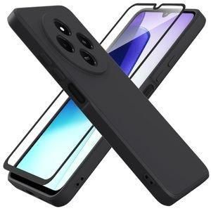 Case Pochette Souple Liquid Silicone pour Redmi 14C / Redmi A4 4G noir avec Incassable Verre De Protection Verre Trempé écran