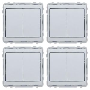 Lot de 4 - Interrupteur Double Va et Vient Blanc - Mécanisme Électrique Simple - Pour Salon, Chambre, Bureau
