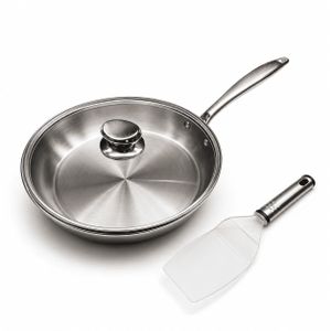 Lamacom Set de Poêle en Acier Inoxydable Haute Qualité - Avec Couvercle et Spatule de Service - Design Moderne