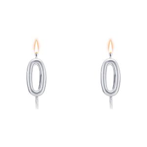 Lot de 2 Bougies d'Anniversaire Scintillantes - Chiffre 0 - Décoration de Gâteau de Fête - Argenté
