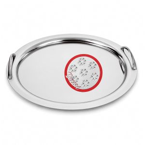 Lamacom Plateau de Service en Acier Inoxydable – Plateau Ovale avec Poignées – Inox Premium – Résistant à la Rouille – Pour Service du Thé, Café, Desserts et Réceptions