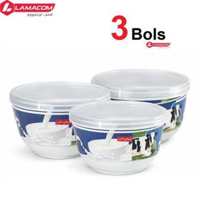 Lamacom Set de 3 3 bols avec couvercles pour Raib 'petit lait' - Idéals pour servir salade - riz