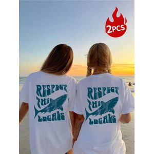 T-shirt à imprimé lettre, haut décontracté à manches courtes et col ras du cou pour l'été et le printemps, vêtements pour femme